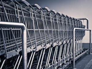 A row of shopping carts